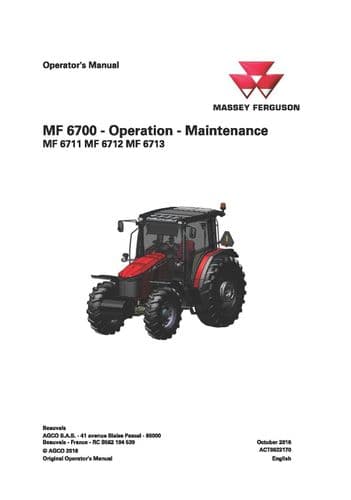 Massey Ferguson Tractor MF6711 MF6712 MF6713  Operators Manual