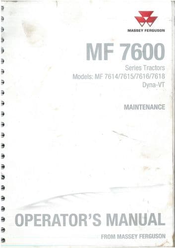 Massey Ferguson Tractor MF7600 Series MF 7614 7615 7616 7618 Operators Manual
