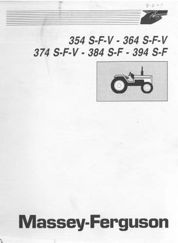Massey Ferguson Tractor S-F-V 354 364 375 & S-F 384 394 Orchard and Vineyard Operator Manual  SFV SF