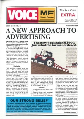 Massey Ferguson Tractor The Voice News Letter Issue No. 2X Vol 2 February 1984