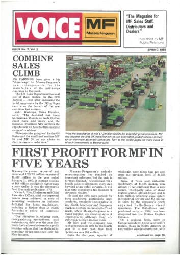 Massey Ferguson Tractor The Voice News Letter Issue No. 7 Vol 2 Spring 1985