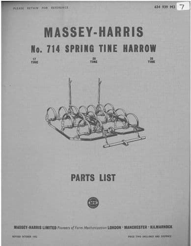 Massey Harris 714 Spring Tine Harrow Parts Manual