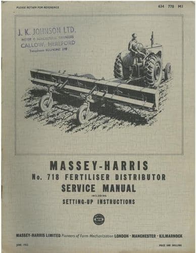 Massey Harris 718 Fertilizer Distributor Service Manual inc Setting Up Instructions