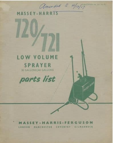 Massey Harris 720 & 721 Low Volume Sprayer Parts Manual