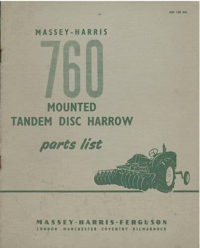 Massey Harris 760 Mounted Tandem Disc Harrow Parts Manual
