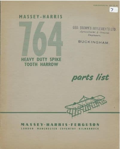 Massey Harris 764 Heavy Duty Spike Tooth Harrow Parts Manual