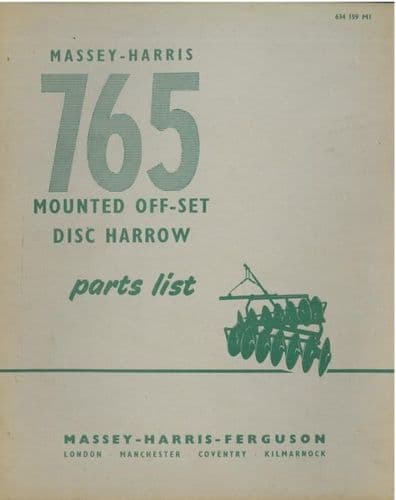 Massey Harris 765 Offset Disc Harrow Parts Manual
