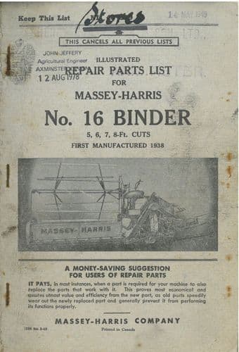 Massey-Harris Binder No. 16 Parts Manual