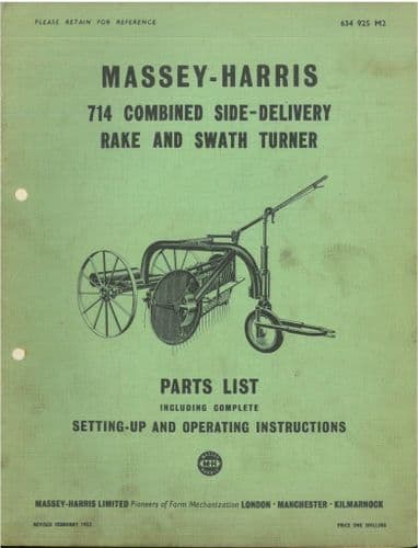 Massey Harris Combined Side-Delivery Rake & Swath Turner 714 Parts & Operators Manual
