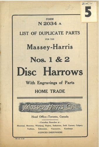 Massey Harris Disc Harrow No's 1 & 2 Parts Manual