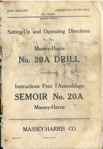 Massey Harris Drill No. 20A Operators Manual - English & French