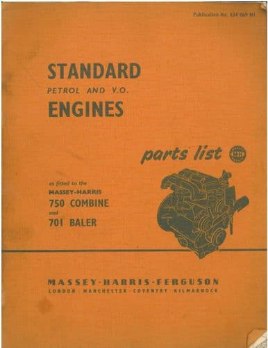 Massey Harris Ferguson 701 Baler & 750 Combine Petrol & VO Engine Parts Manual