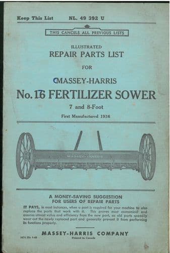 Massey Harris Fertiliser Sower No. 16 Parts Manual