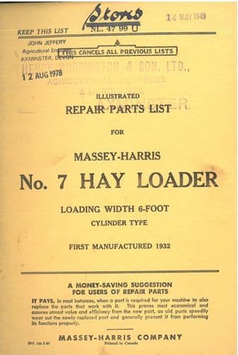 Massey Harris Hay Loader No. 7  Parts Manual