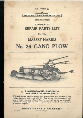 Massey Harris No.26 Gang Plow Parts Manual - Plough
