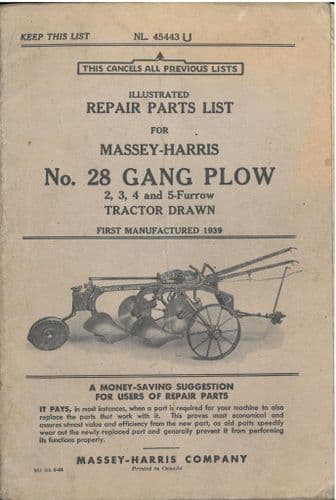 Massey Harris No.28 Gang Plow Parts Manual - Plough