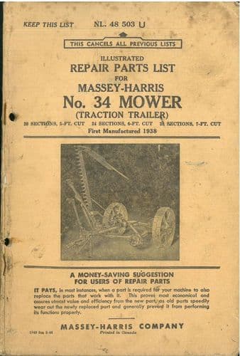 Massey Harris No.34 Mower (Traction Trailer) Parts Manual