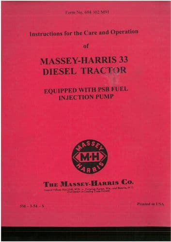 Massey Harris Tractor "33" Operators Manual