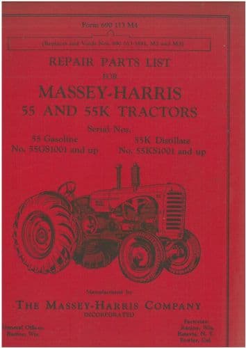 Massey Harris Tractor 55 & 55K  Parts Manual