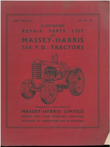 Massey Harris Tractor 744 P.D. Parts Manual
