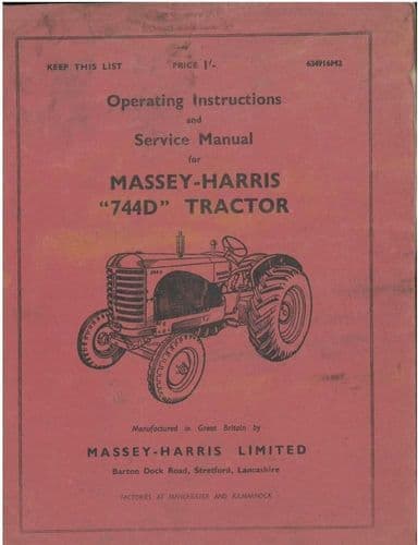 Massey Harris Tractor 744D Operators Manual