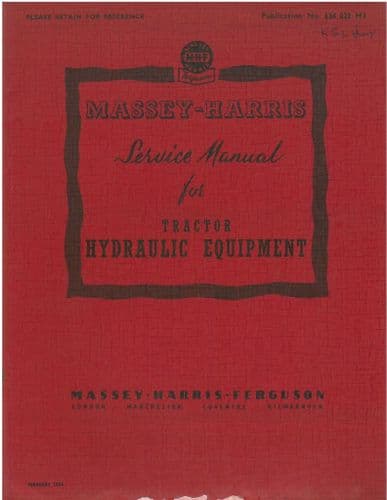 Massey Harris Tractor Hydraulic Equipment  744D & 745 Workshop Service Manual