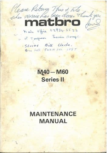 Matbro Forklift Truck M40 - M60 Series II Maintenance Manual