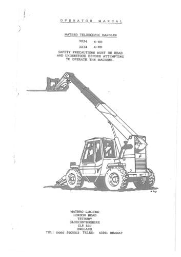 Matbro Telescopic Handler 3024 & 3034 Operators Manual