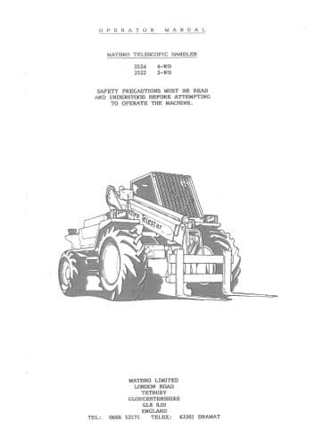 Matbro Telescopic Handler Telestar 2524 & 2522 Operators Manual