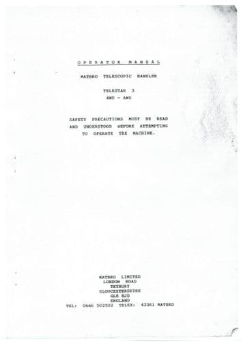 Matbro Telescopic Handler Telestar 3 4WD - AWS Operators Manual