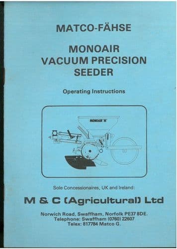Matco Monoair Vacuum Precision Seeder Operators Manual