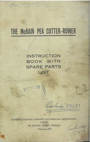 McBain Pea Cutter-Rower Operators Manual and Parts List