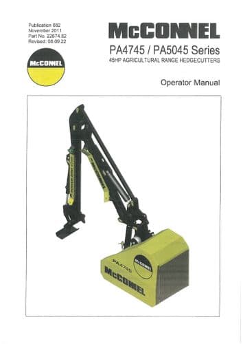 Mcconnel Agricultural Hedgecutter PA4745 PA5045 Operators Manual