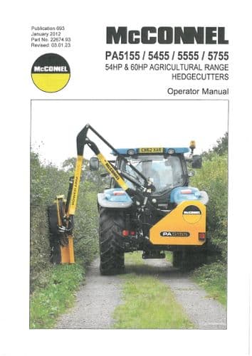 Mcconnel Agricultural Hedgecutter PA5155 5455 5555 5755 Operators Manual