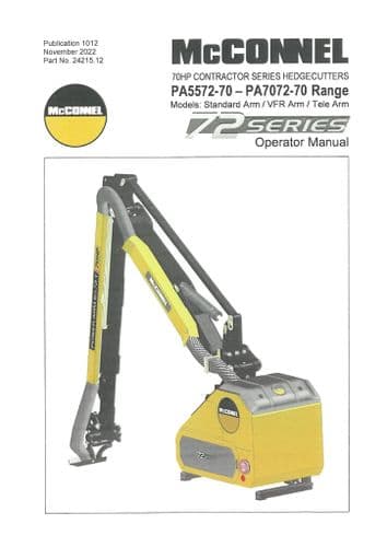 Mcconnel Agricultural Hedgecutter PA5572-70 PA6072-70 PA6572-70 PA7072-70 Operators Manual