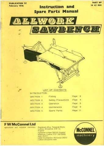 McConnel Allwork Mounted Sawbench Operators Manual with Parts List