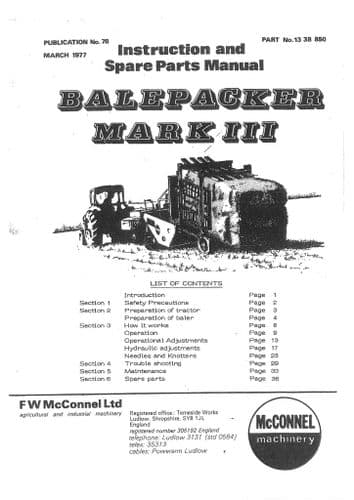 Mcconnel Balepacker Mark 3 Operators and Parts Manual