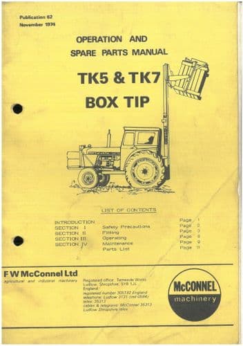 McConnel Box Tip TK5 & TK7 Operators Manual with Parts Manual