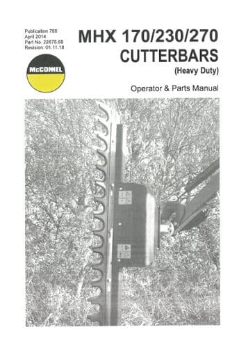 Mcconnel Cutterbar Standard Duty MHX170 MHX230 MHX270 Operators and Parts Manual