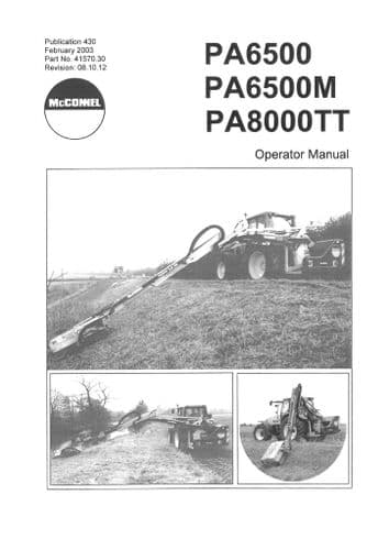 Mcconnel Hedgecutter Mower PA6500 PA6500M PA8000TT Operators Manual