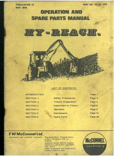 McConnel Hedgetrimmer Hy-Reach Operators Manual & Parts Manual