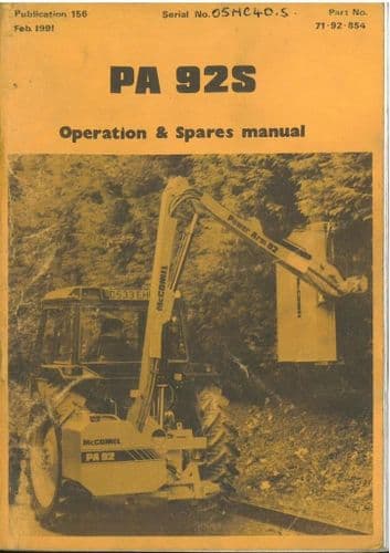 McConnel Hedgetrimmer PA92S Operators Manual with Parts List