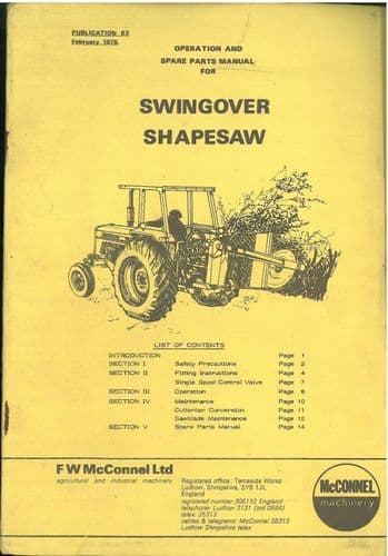 McConnel Hedgetrimmer Swingover Shapesaw Operators Manual with Parts Manual