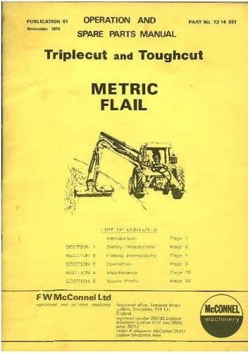 McConnel Hegdetrimmer Triplecut & Toughcut Metric Flail Operators Manual with Parts List.