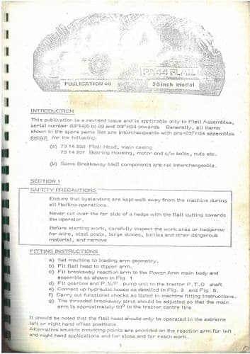 McConnel PA44 Flail Operators Manual with Parts List - ORIGINAL