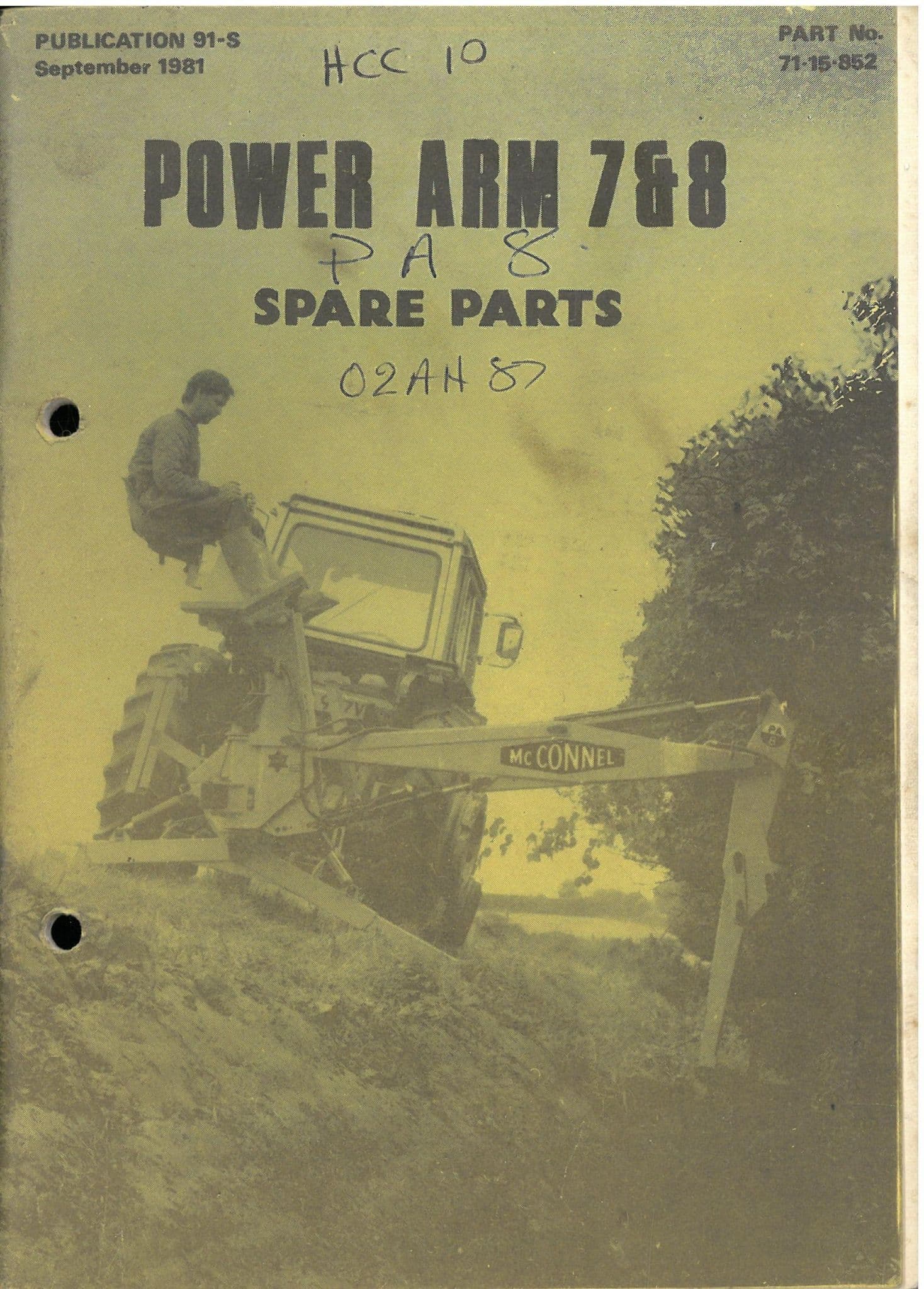 McConnel Power Arm 7 & 8 Ditcher Excavator Parts Manual - ORIGINAL MANUAL