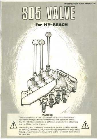 McConnel SD5 Valve for Hy-Reach Hedgetrimmer Operators Manual with Parts Manual