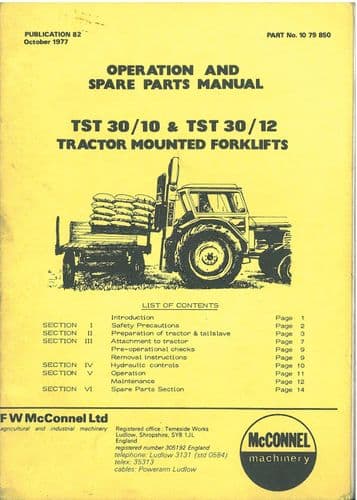 McConnel Tailslave Forklift TST30/10 & TST30/12 Operators Manual with Parts Manual
