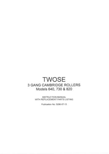 Mcconnel Twose 3 Gang Cambridge Rollers 640 730 820 Operators and Parts Manual
