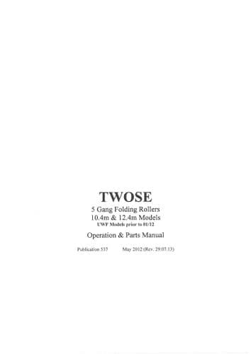 Mcconnel Twose 5 Gang Folding Roller 10.4m & 12.4m Operators and Parts Manual